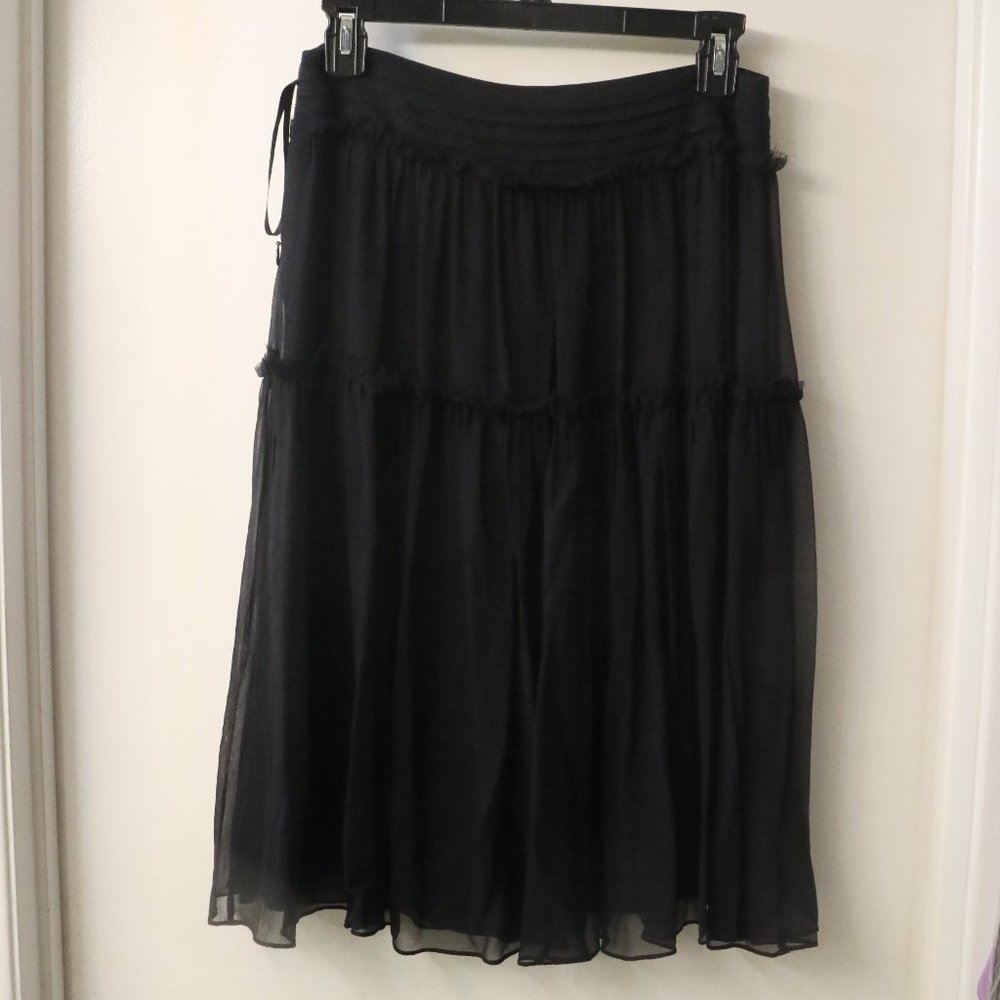 Alfani silk black boho skirt w frayed tiered seams size 4p